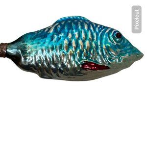 Vintage Germany Mercury Iridescent Glass Fish Christmas Ornament 4” Blue Scales